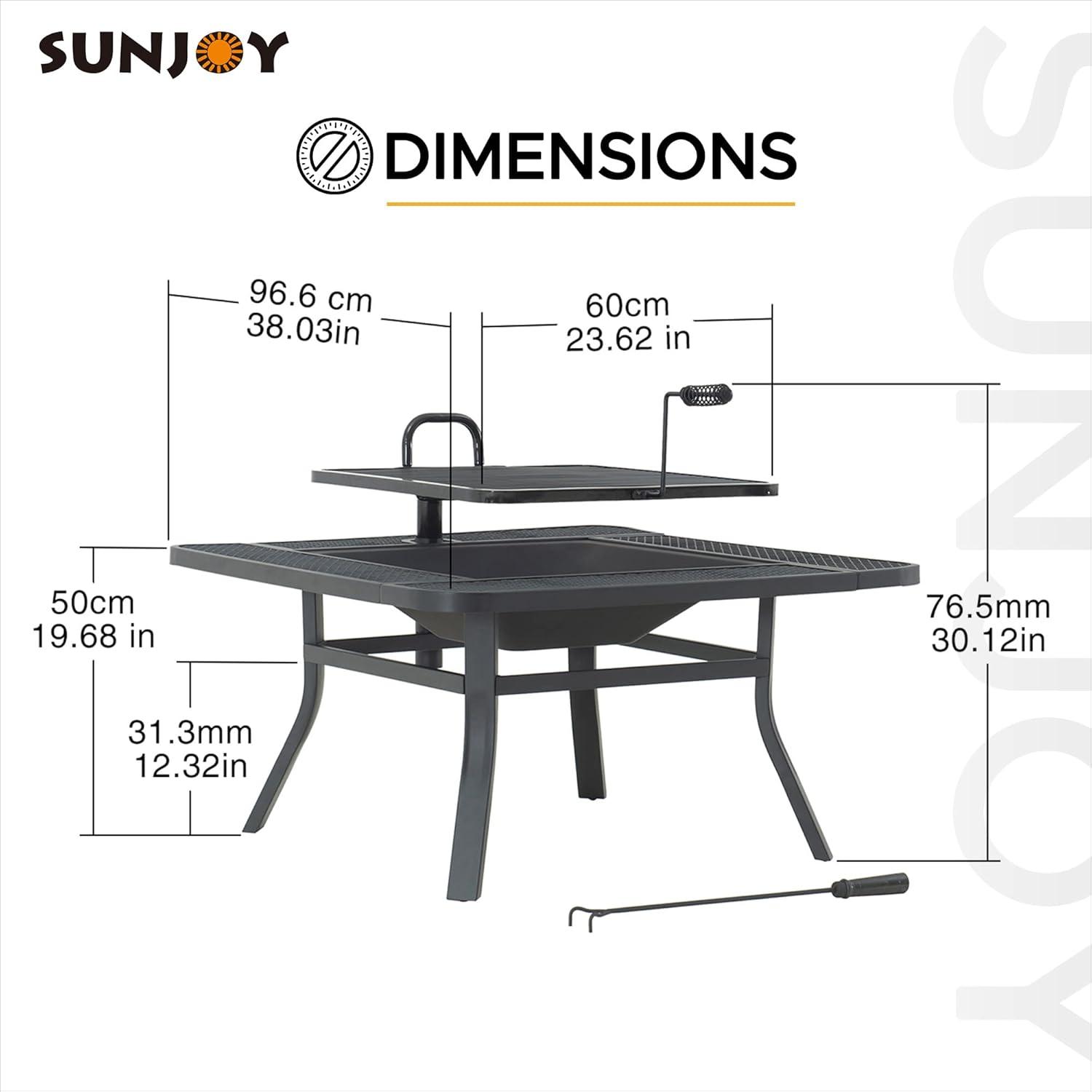 Sunjoy 38 Inch Black Wood Burning Grill Fire Pit