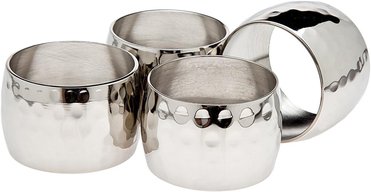 Nickel Hammered Round Napkin Rings, Set of 4