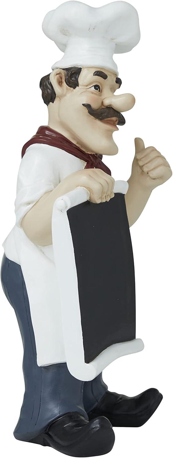7" x 15" White Polystone Chef Sculpture with Chalkboard, by DecMode