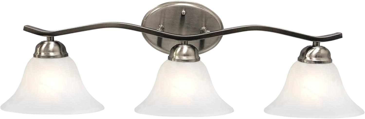 26.25" Satin Nickel Vanity Light with Alabaster Glass Shades