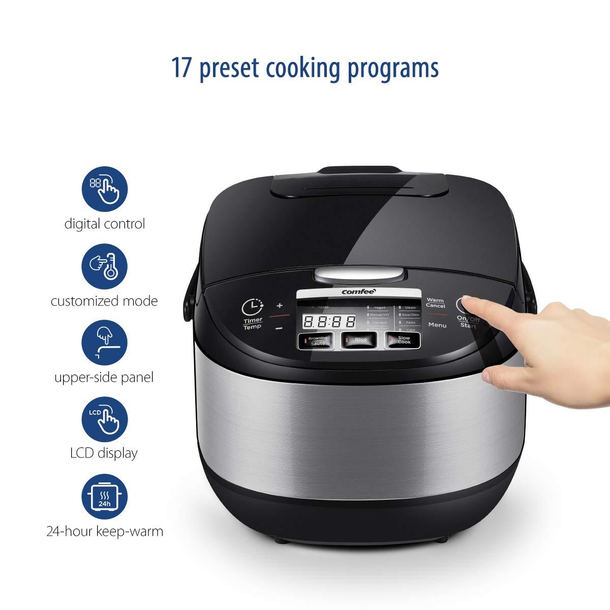 Comfee Multi-Function 10-Cup Electric Rice Cooker, Black - 11 Digital Cooking Programs