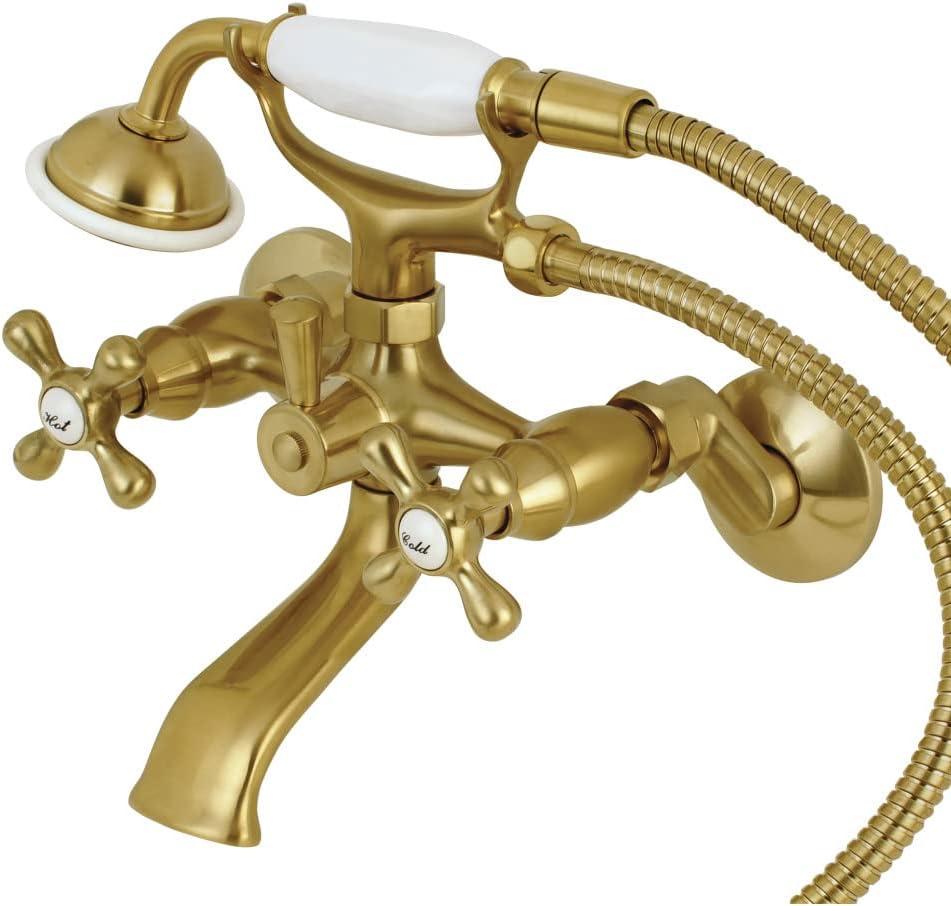 Kingston Brass Kingston Three-Handle 2-Hole Tub Wall Mount Clawfoot Tub Faucet with Hand Shower