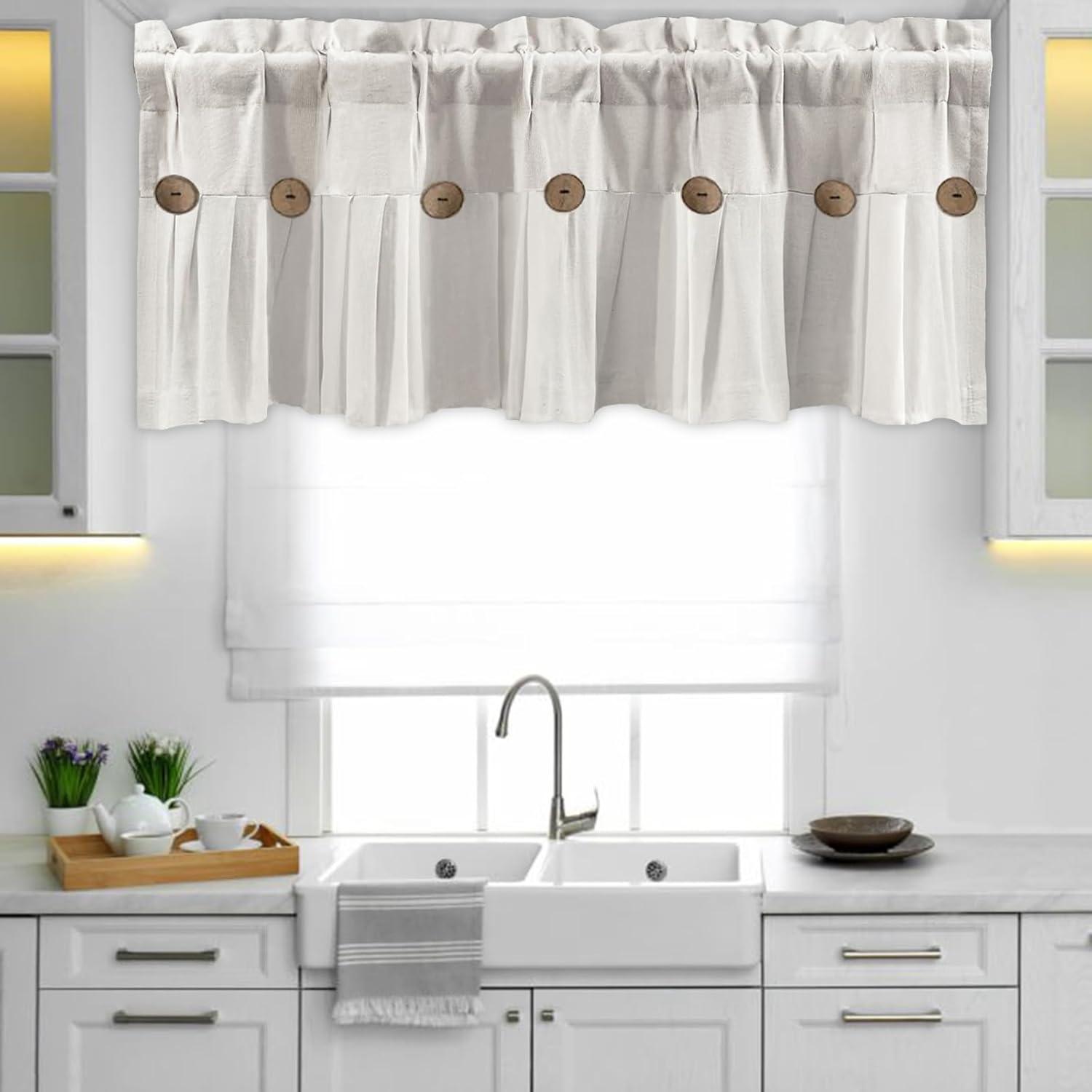 Lush Decor Linen Button Cotton Blend Tailored Window Valance