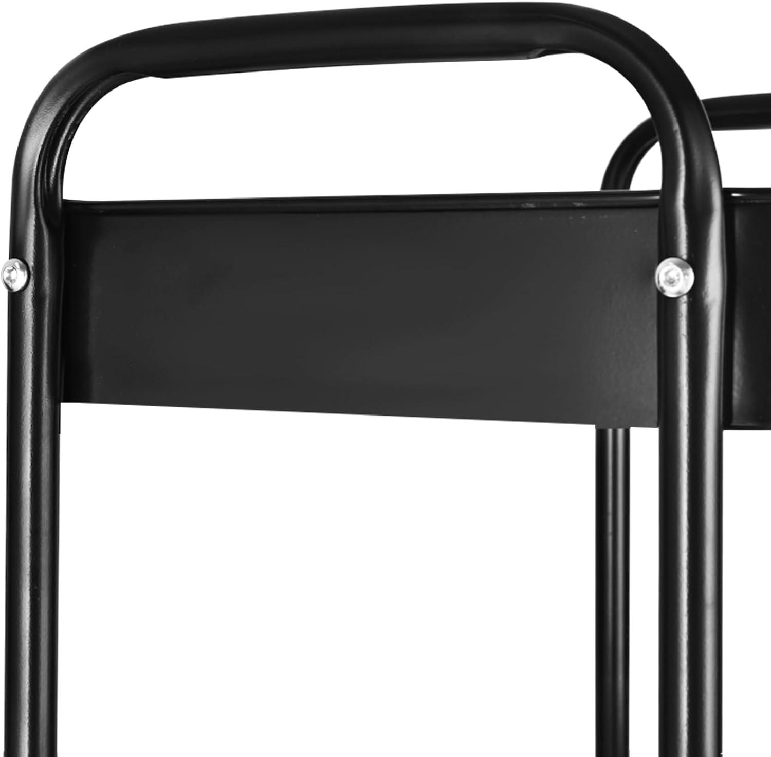 3 Tier Metal Utility Rolling Cart TeqHome Rustproof Storage Trolley with Lockable Wheels Suitable for Office Bathroom Kitchen Garden Black