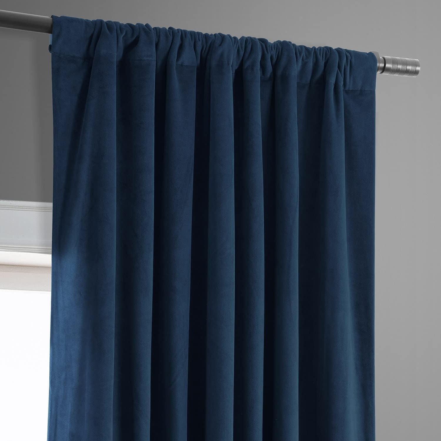 Half Price Drapes Signature Midnight Blue Velvet Blackout Curtains For Bedrooms (1 Panel), 50WX 84L