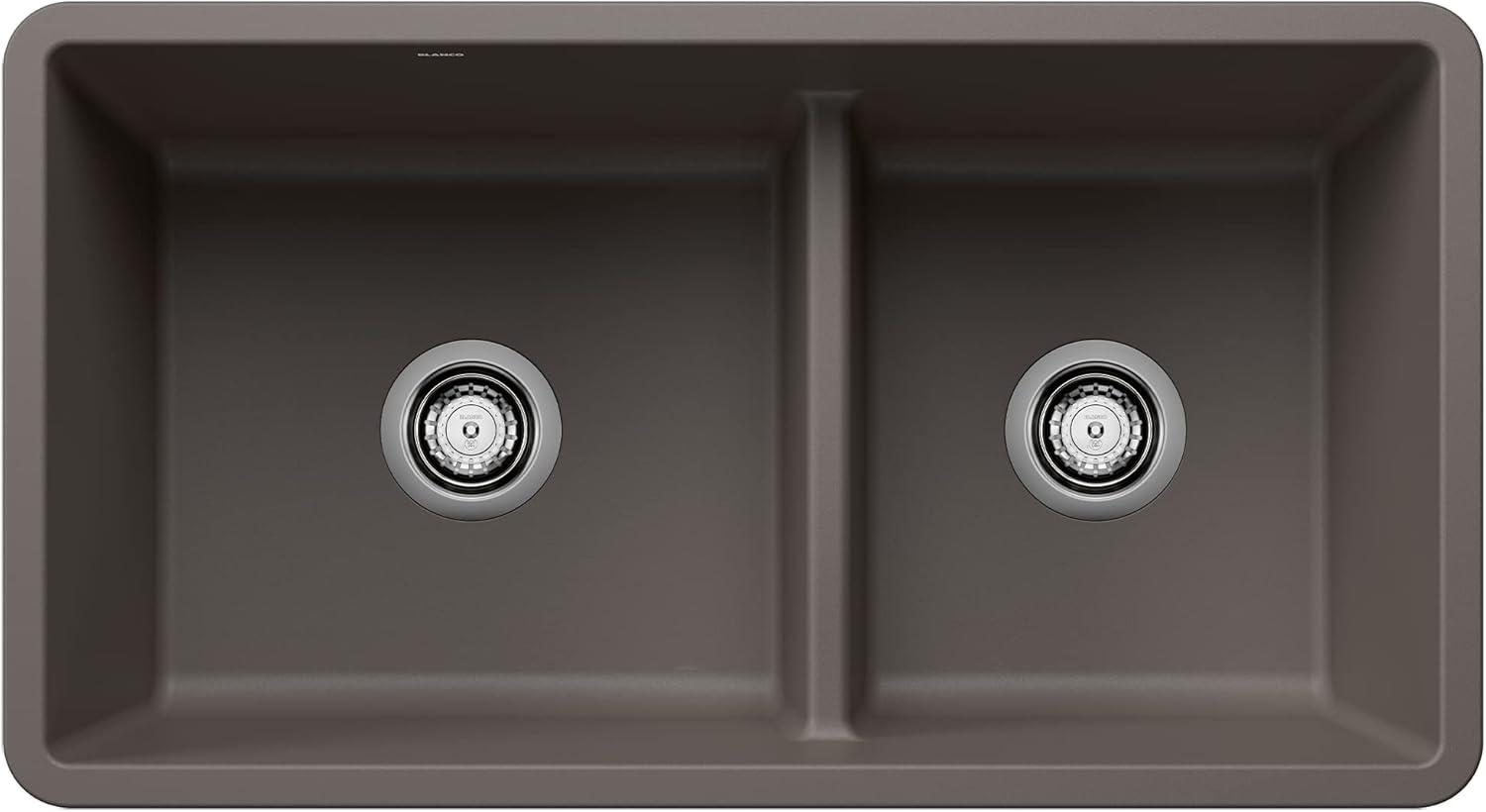 Precis SILGRANIT 33" L x 18" W Reversible Double Bowl Undermount Kitchen Sink with Low Divide