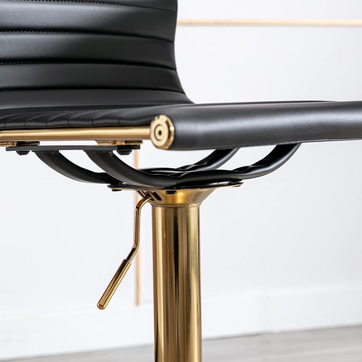 Flash Furniture Modern Black Vinyl Adjustable Bar Stool with Back, Counter Height Swivel Stool with Gold Pedestal Base, Set of 2