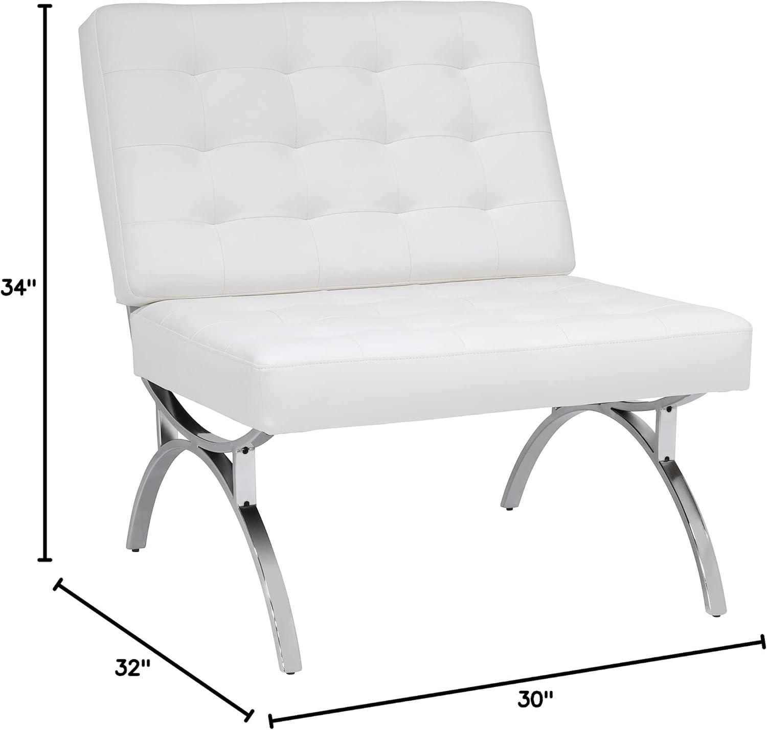 Elegant Mid-Century Modern White Leather Metal Frame Accent Chair