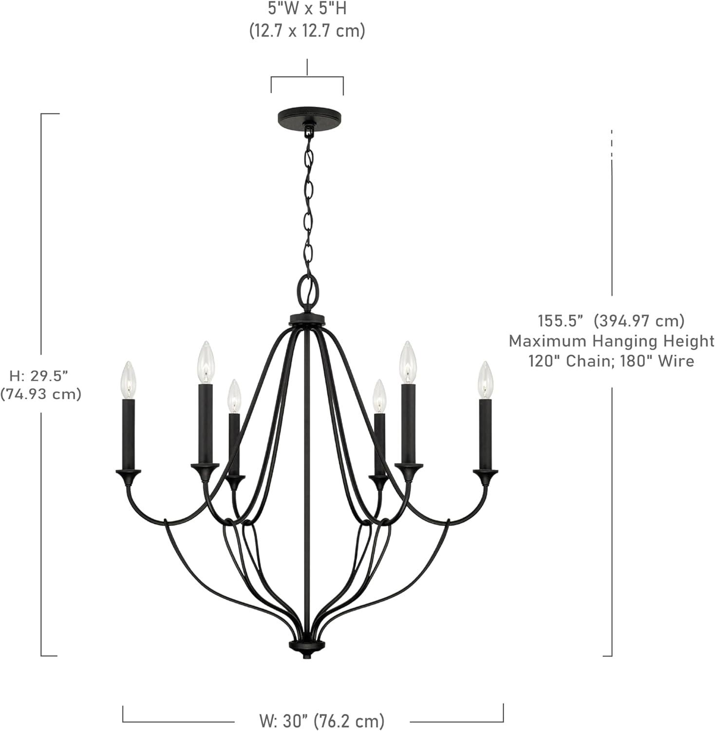 Bentley Airy Design Black Iron 6-Light Traditional Chandelier