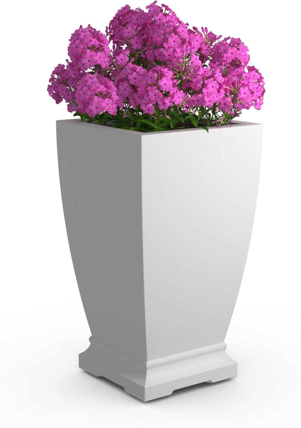 Acadia 16” x 16” x 28” Square White Self Watering Plastic Planter