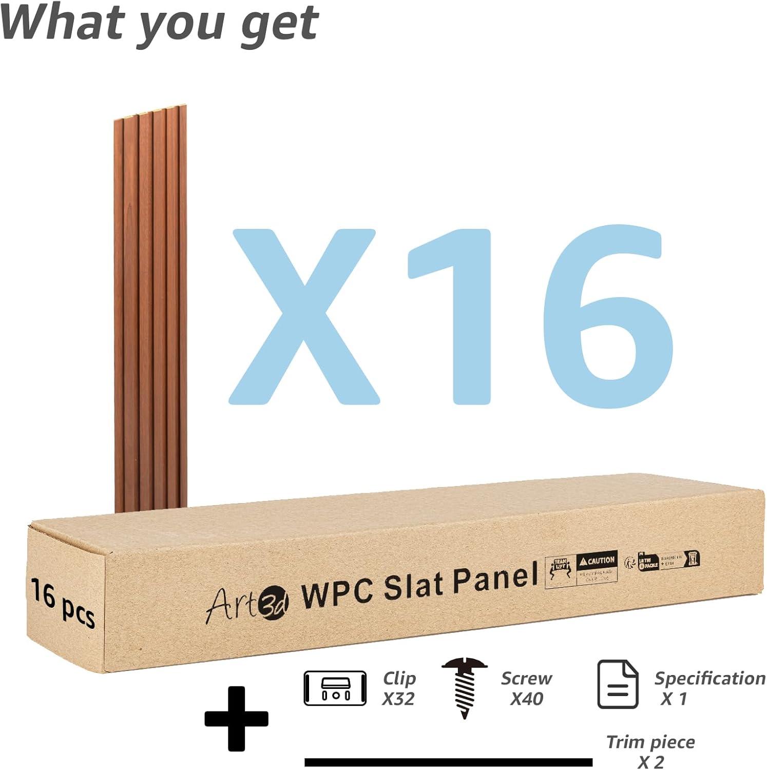 Art3d WPC Wainscoting Panels, 16-Pack 48 x 6 Inch 3D Wall Accents for Interior Wall Decor, Living Room, Bedroom, Teak