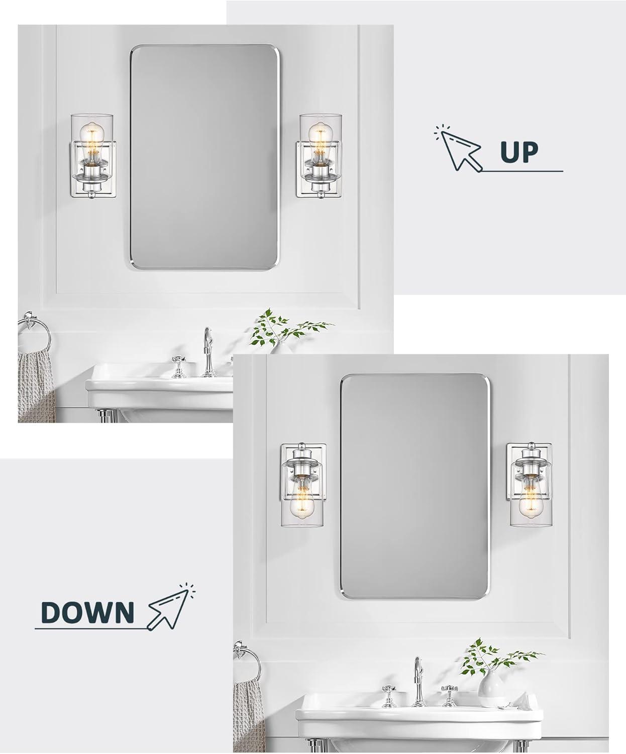 Chrome and Clear Glass Modern Bathroom Vanity Light