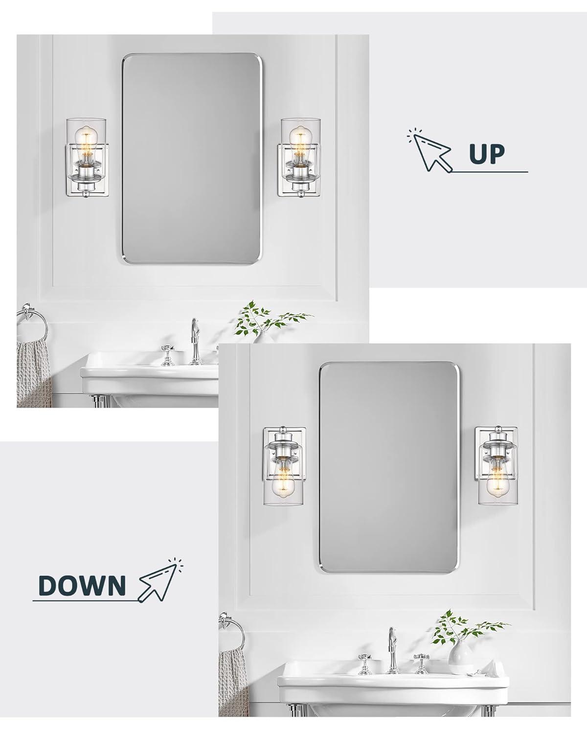 Chrome and Clear Glass Modern Bathroom Vanity Light