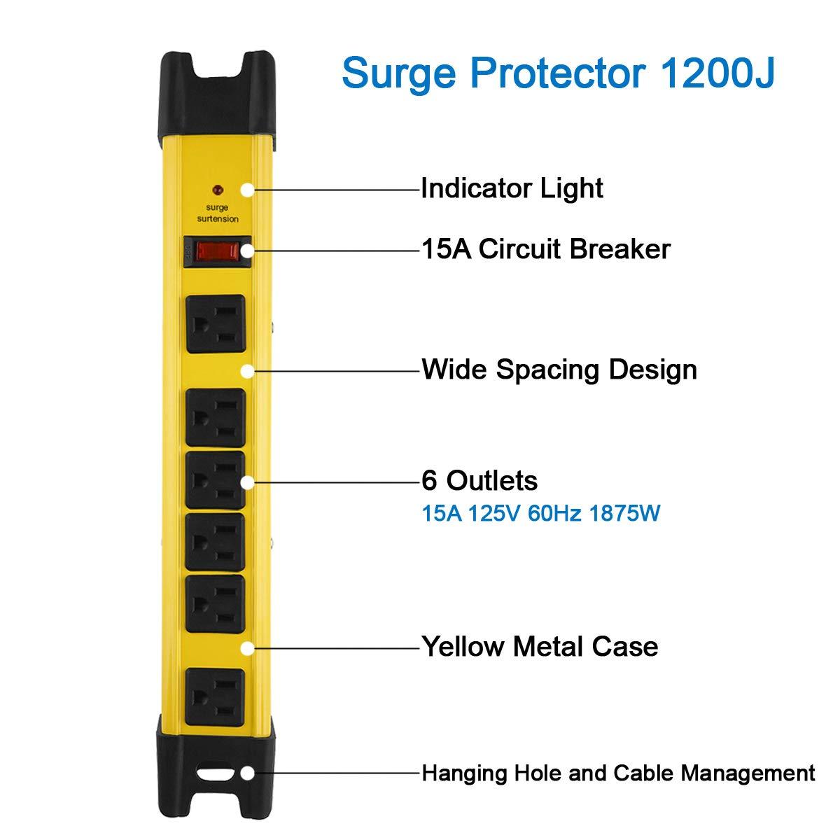 Strongway 6-Outlet Steel Power Strip, 14/3 Ga., 15 Amps