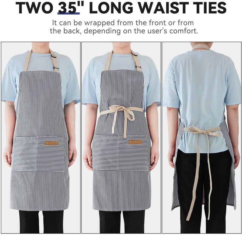 Adjustable Blue and Pink Pinstripe Cotton Polyester Kitchen Aprons with Pockets