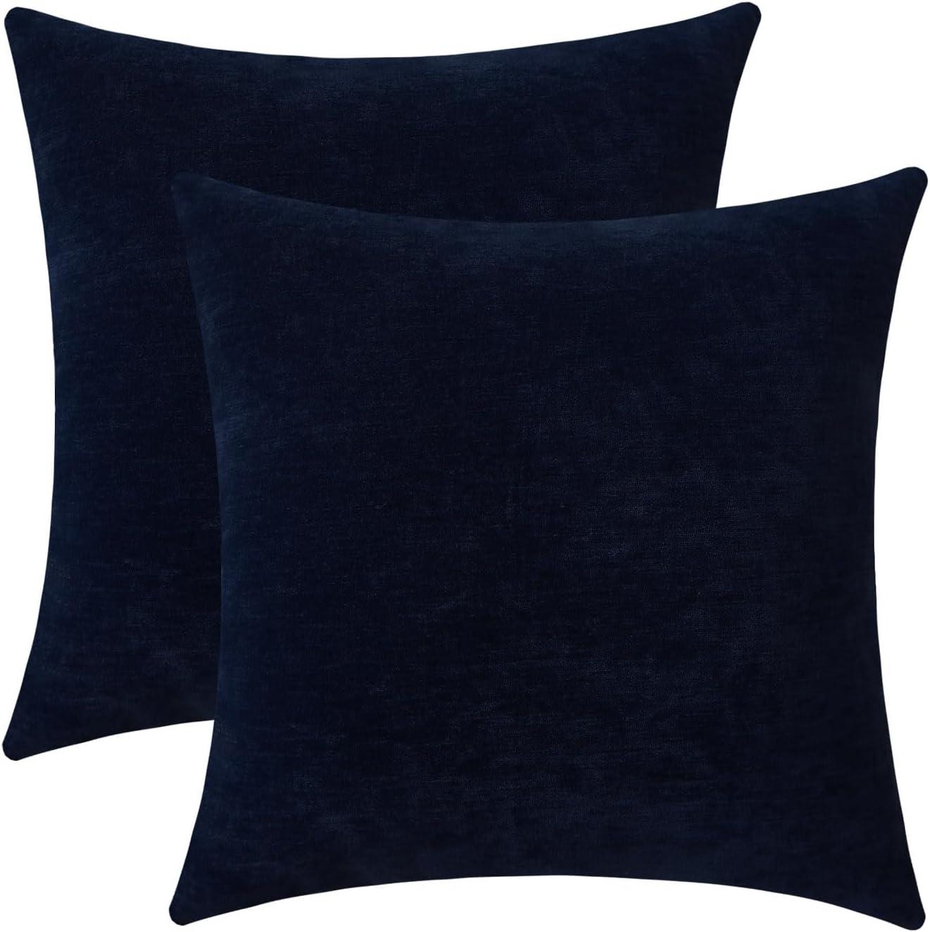PAVILIA Set of 2 Throw Pillow Covers, Decorative Velvet Square Cushion Cases for Bed Sofa Couch Bedroom Living Room, Navy Blue/20 x 20