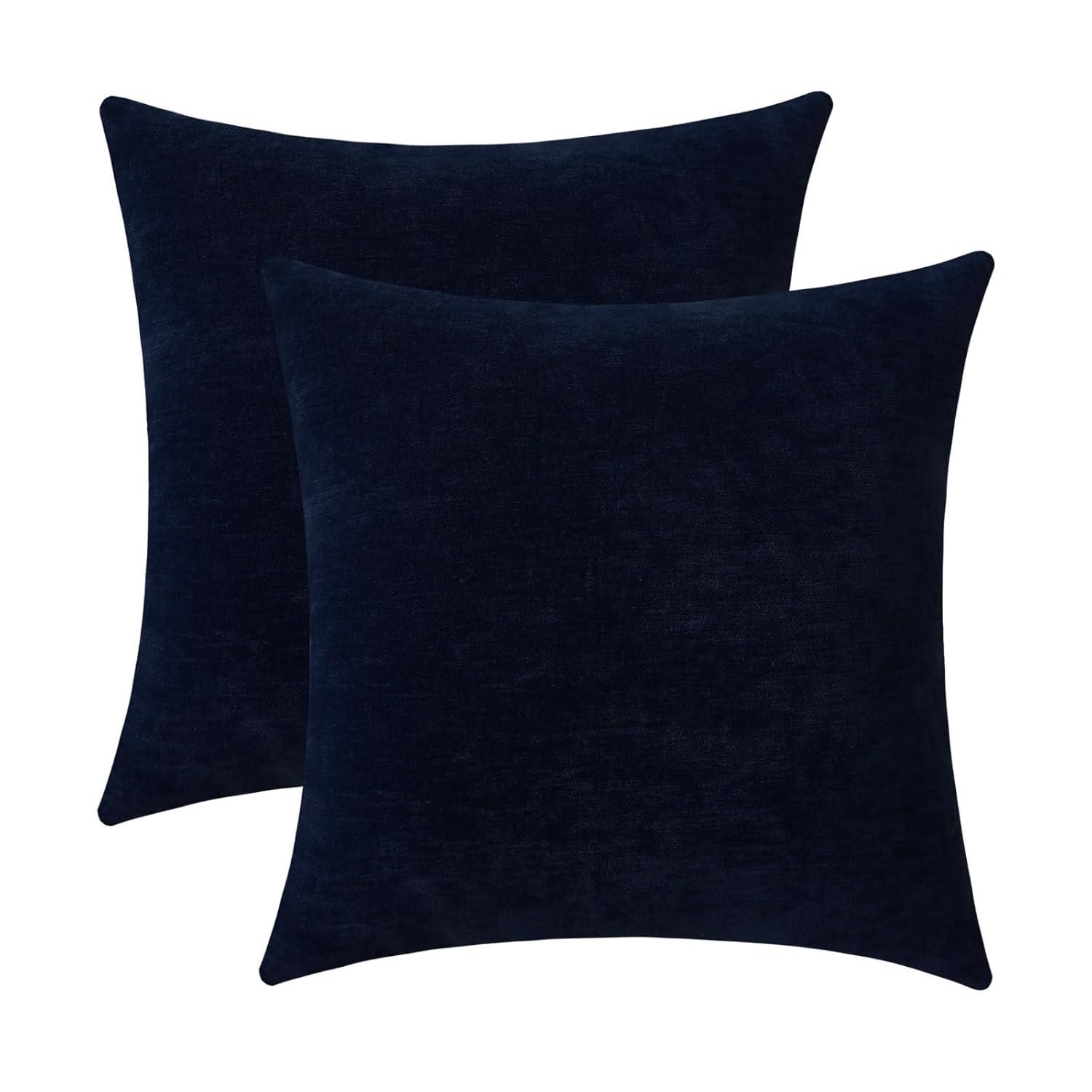 PAVILIA Set of 2 Throw Pillow Covers, Decorative Velvet Square Cushion Cases for Bed Sofa Couch Bedroom Living Room, Navy Blue/20 x 20
