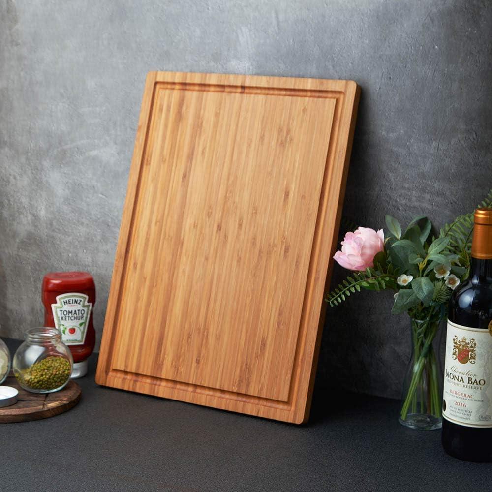 Large Bamboo Cutting Board with Juice Grooves and Handles