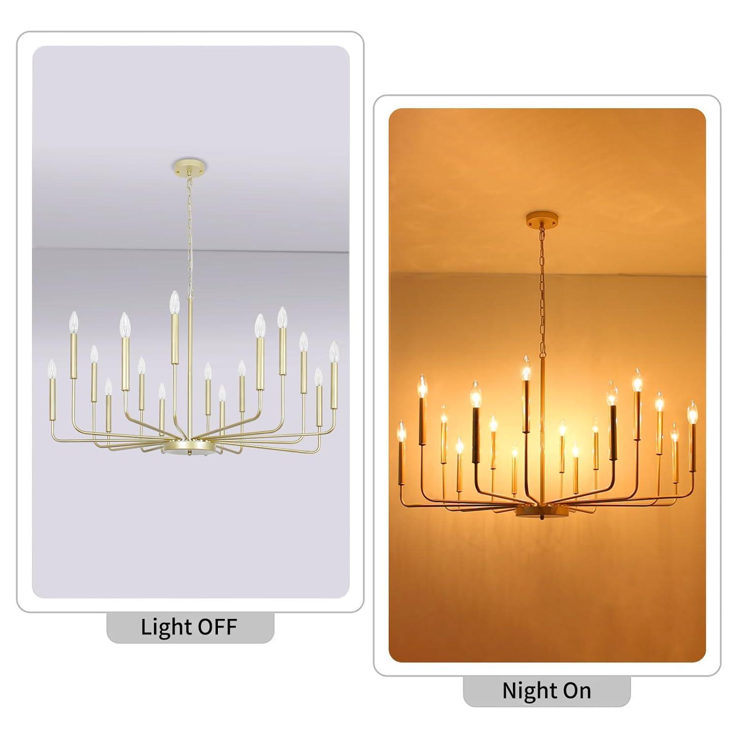 Farmhouse Gold Chandeliers for Dining Room, 16-Light Modern Candle Chandelier Light Fixture, Rustic Industrial Metal Chandeliers for Living Room, Kitchen, Staircase, Entryway, Foyer