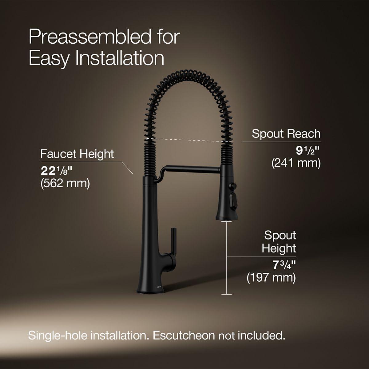 Kohler Tone Single Handle Semi-Professional Pre-Rinse Kitchen Sink Faucet with Three-Function Pull Down Sprayer