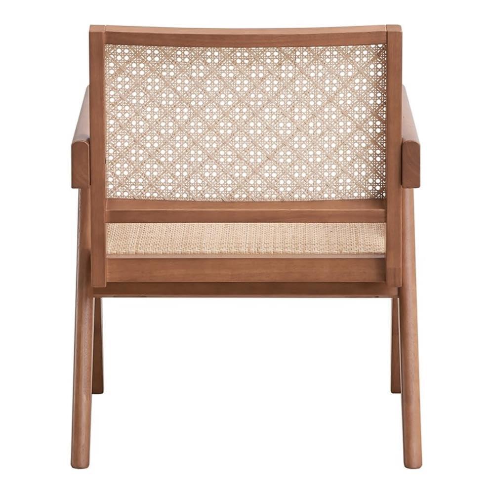 24" Velentina Accent Chair Rattan/Natural Finish - Acme Furniture: Leather Upholstery, Tufted, Wood Composite Frame