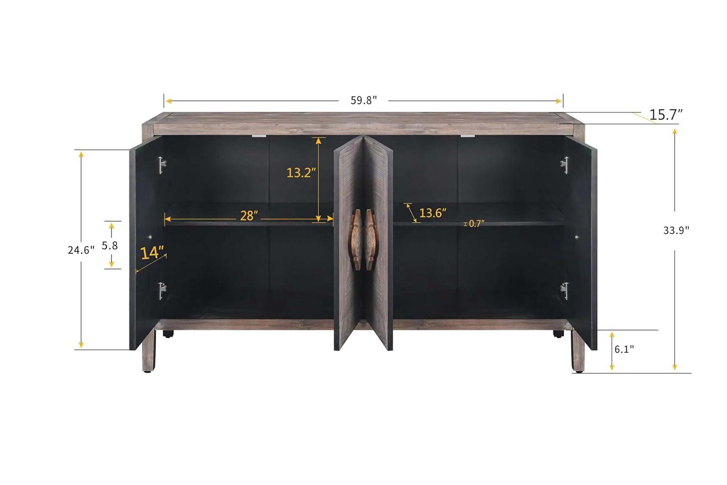 Sideboard Buffet Cabinet, Wooden Storage Cabinet with Carved Flower Door Handle, Retro Style Kitchen Sideboard Console Table for Living Room, Dining Room, Hallway, Entryway, Antique Black