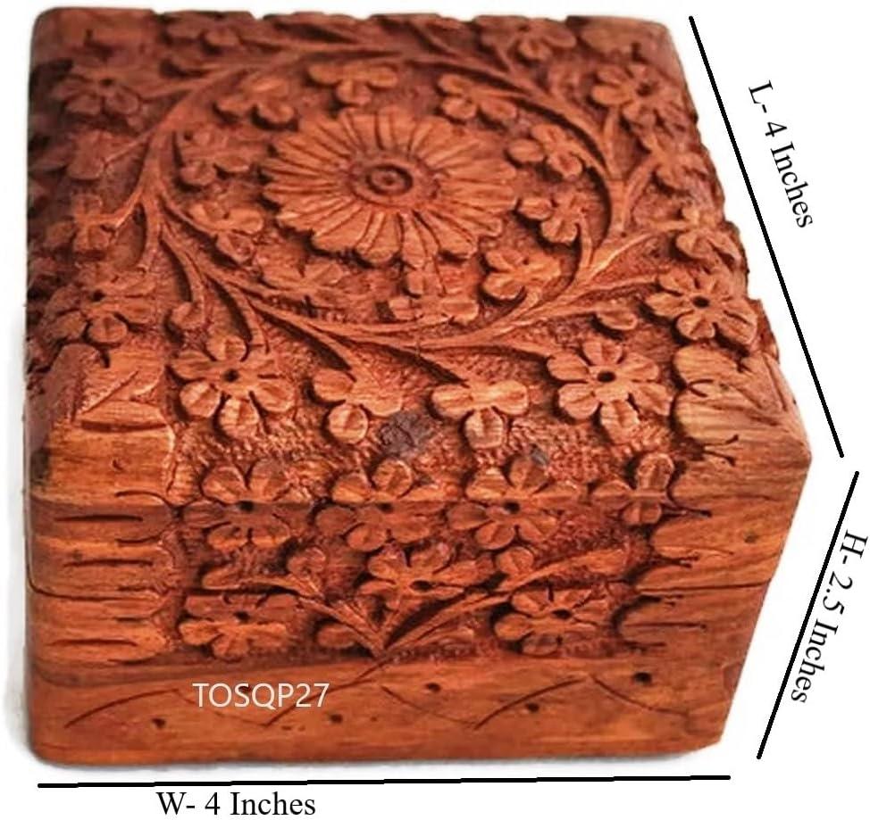 TOSQP27 Jewelry Box Gift for Women Men Girls Mom Mother Sister Father Gifts Novelty Unique Artisan Travel Portable Case Hand Carved Rosewood Jewel Organizer