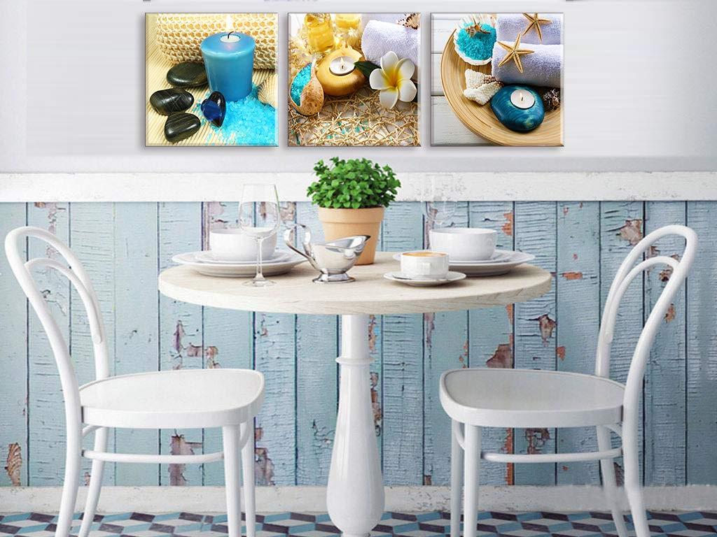 SPA Wall Art Decor for Bedroom, SZ Still Life Canvas Prints of Blue Sands, Candles & Stones, Massage Treatment Pictures (Waterproof Artwork, 1" Thick, Bracket Mounted Ready to Hang)