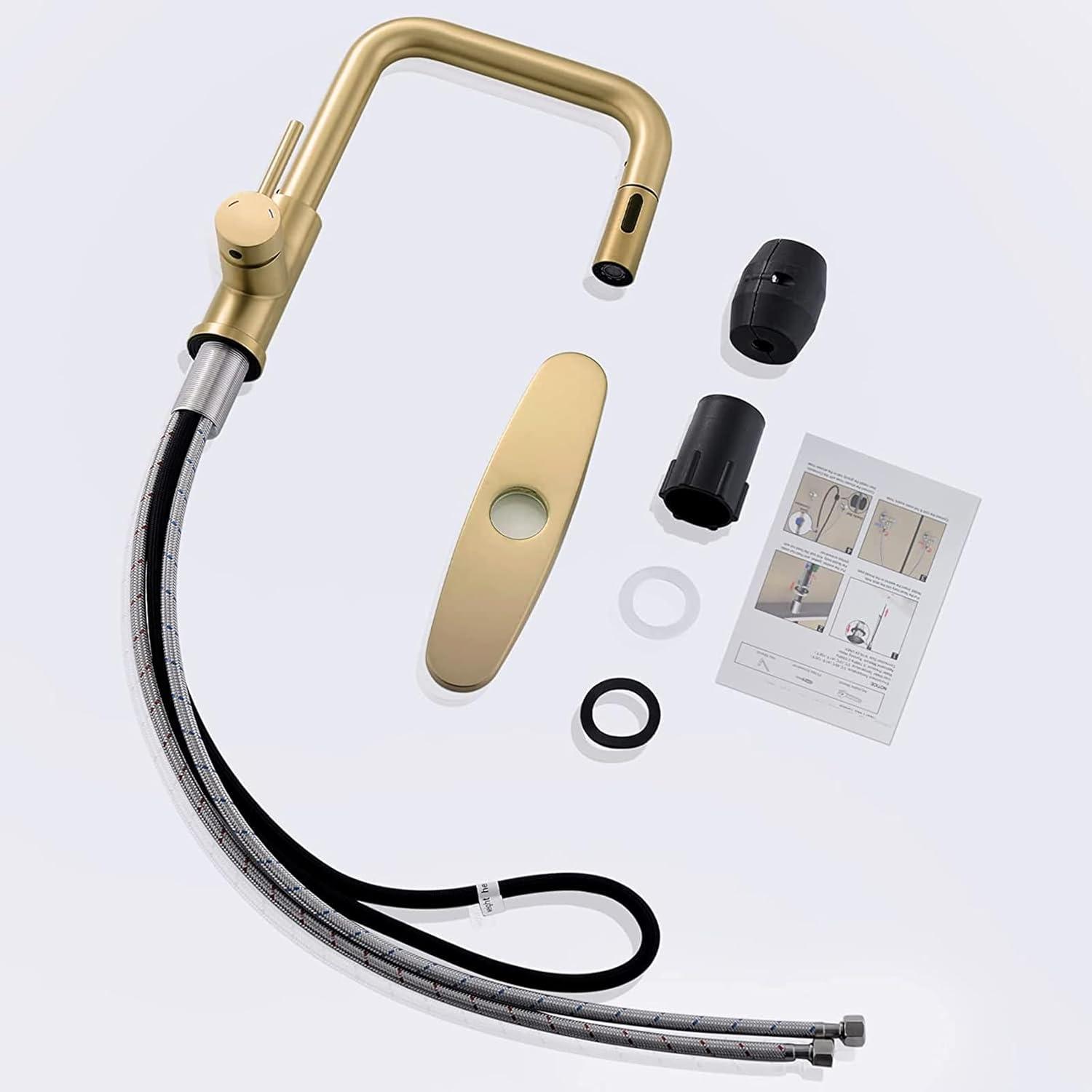 Brushed Gold Stainless Steel Pull-Out Kitchen Faucet