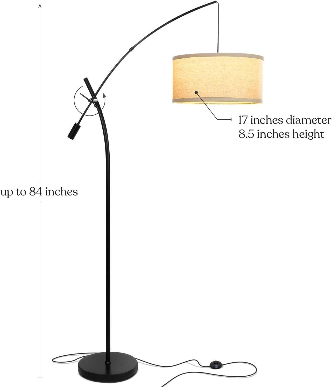 Grayson 84 in. Mid-Century Modern 1-Light Height Adjustable LED Floor Lamp with Beige Fabric Drum Shade