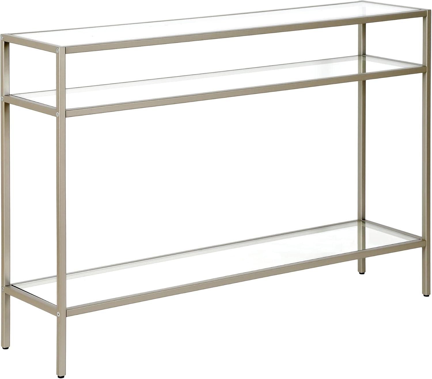 Evelyn&Zoe Siviline 42" Wide Rectangular Console Table, Satin Nickel