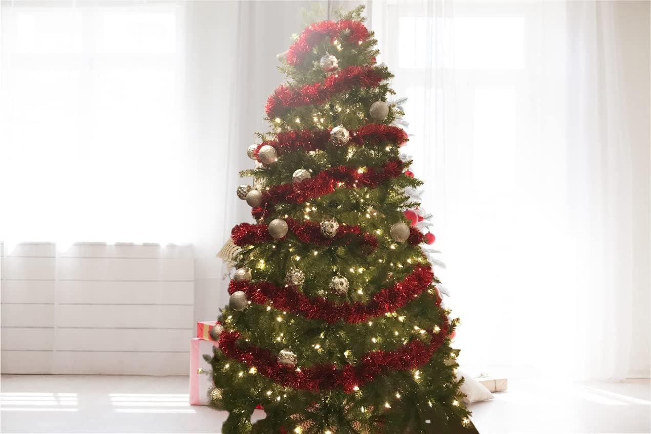 2 Pack Red Super Duper Thick Tinsel Garland 50 Ft Total (Two Strands Each 25 ft Long) (Red, 50 Ft. (Two 25 ft Tinsels) 2 Pack