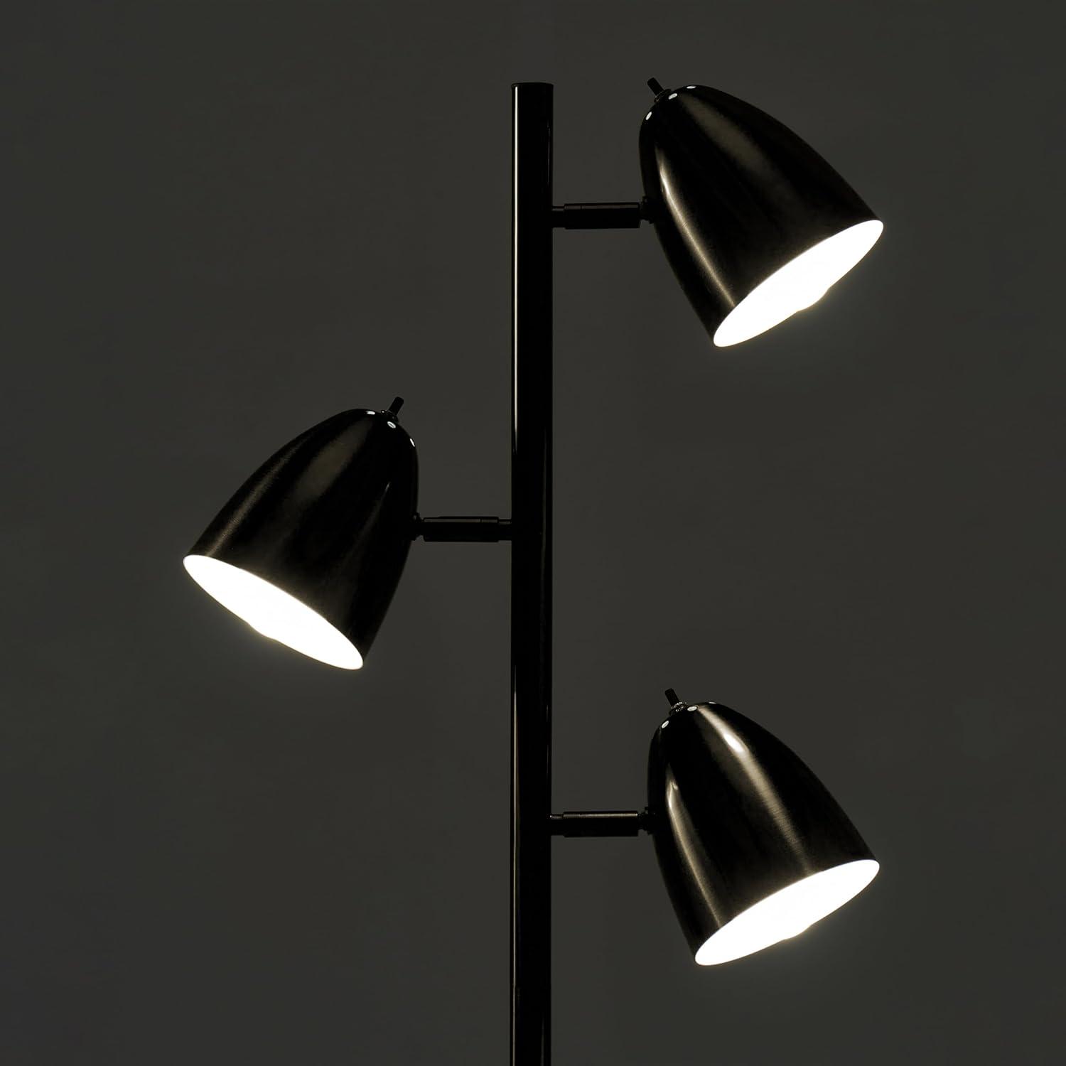Brightech Jacob 64" Modern 3-Light Adjustable LED Floor Lamp with Black Finish and Metal Cone Shades, Bulbs Included