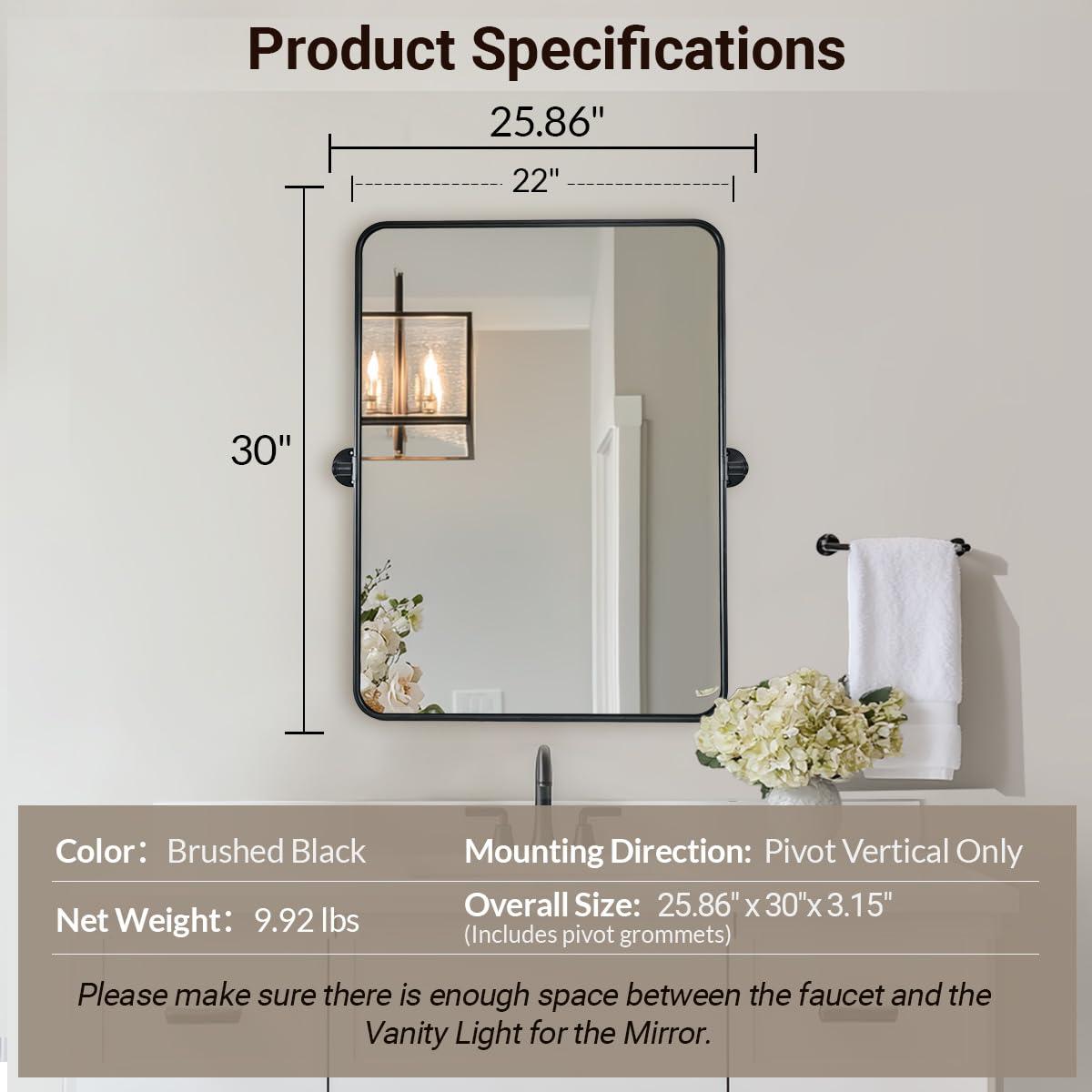 Hamilton Hills Black Metal Surrounded Round Pivot Mirror Silver Backed