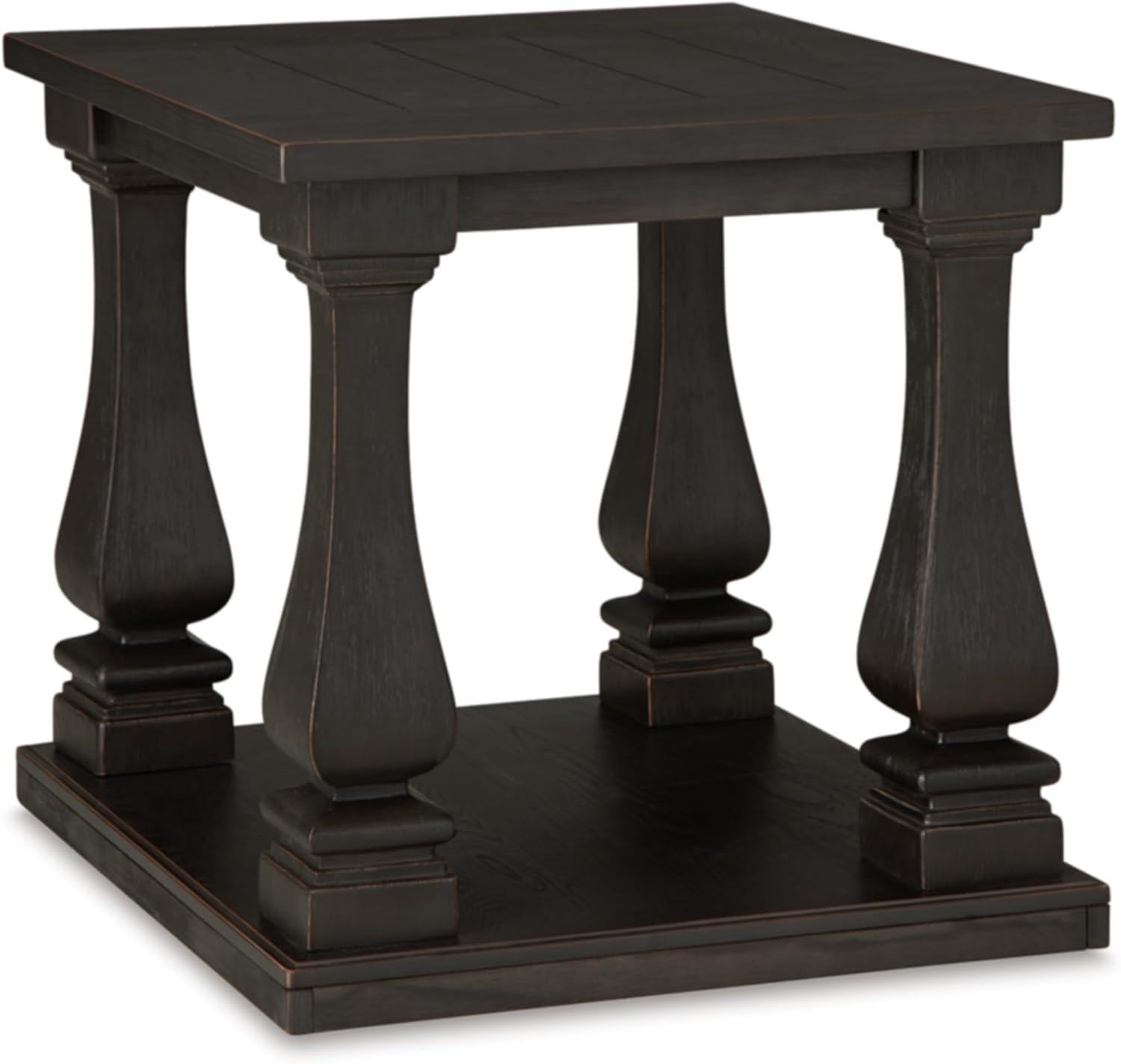 Signature Design by Ashley Wellturn Traditional End Table with Framed and Planked Detailing Tabletop & Lower Shelf, Black