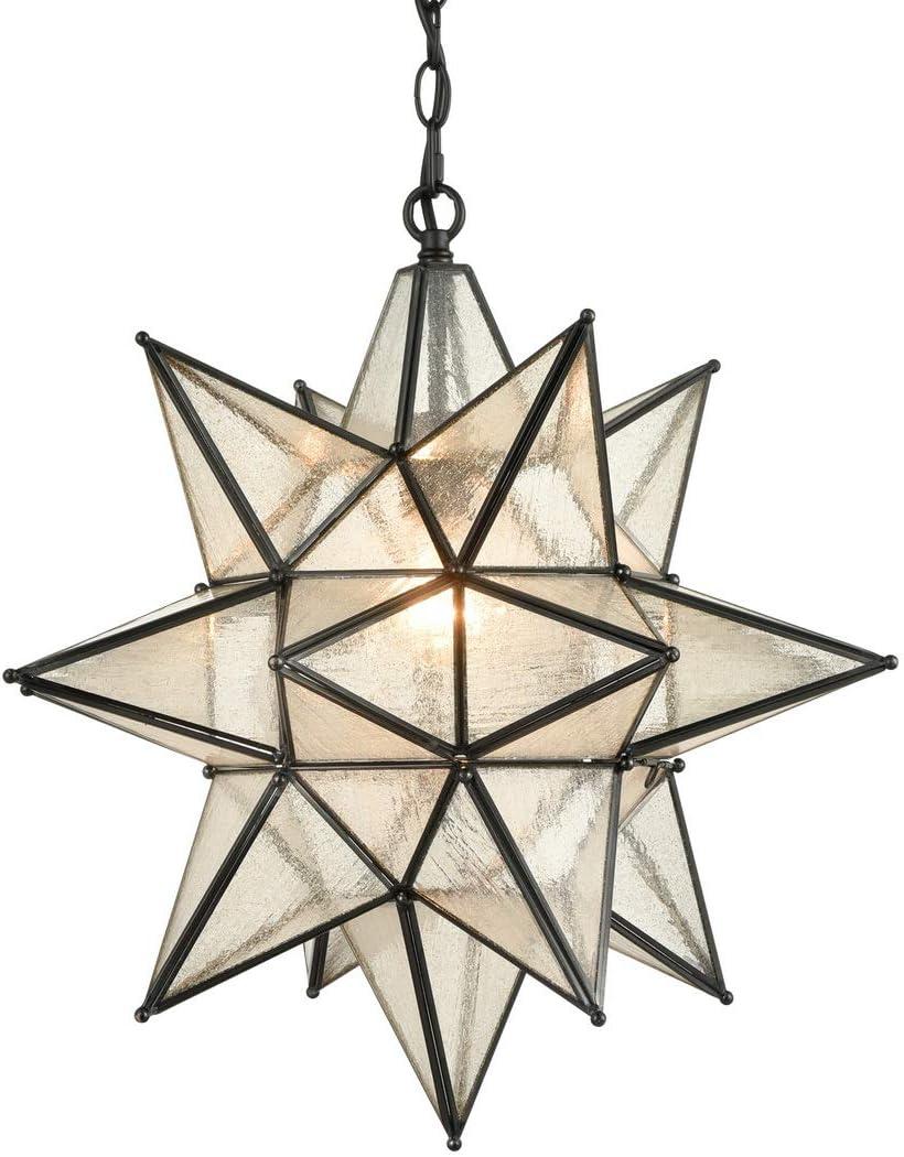 Moravian Star Pendant Chandelier Seeded Glass Black Light 19 Inches