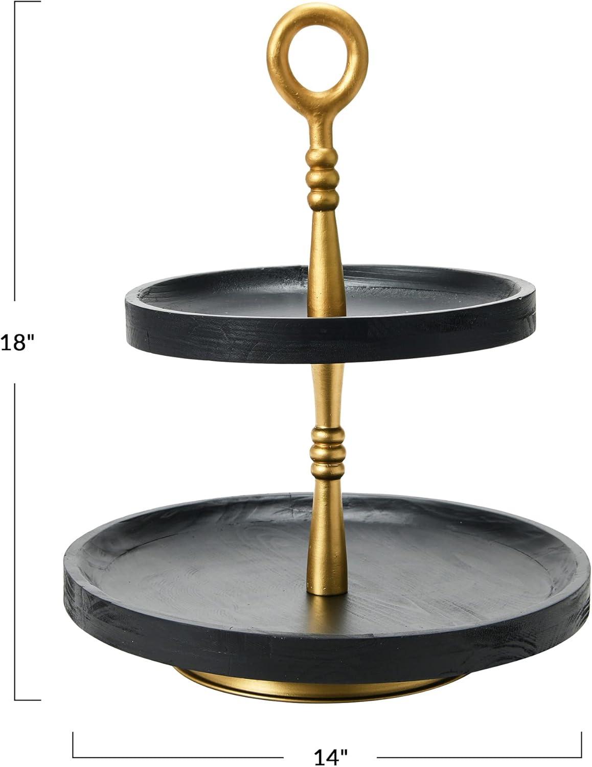 Wood 2-Tier Decorative Tray, Black/Gold