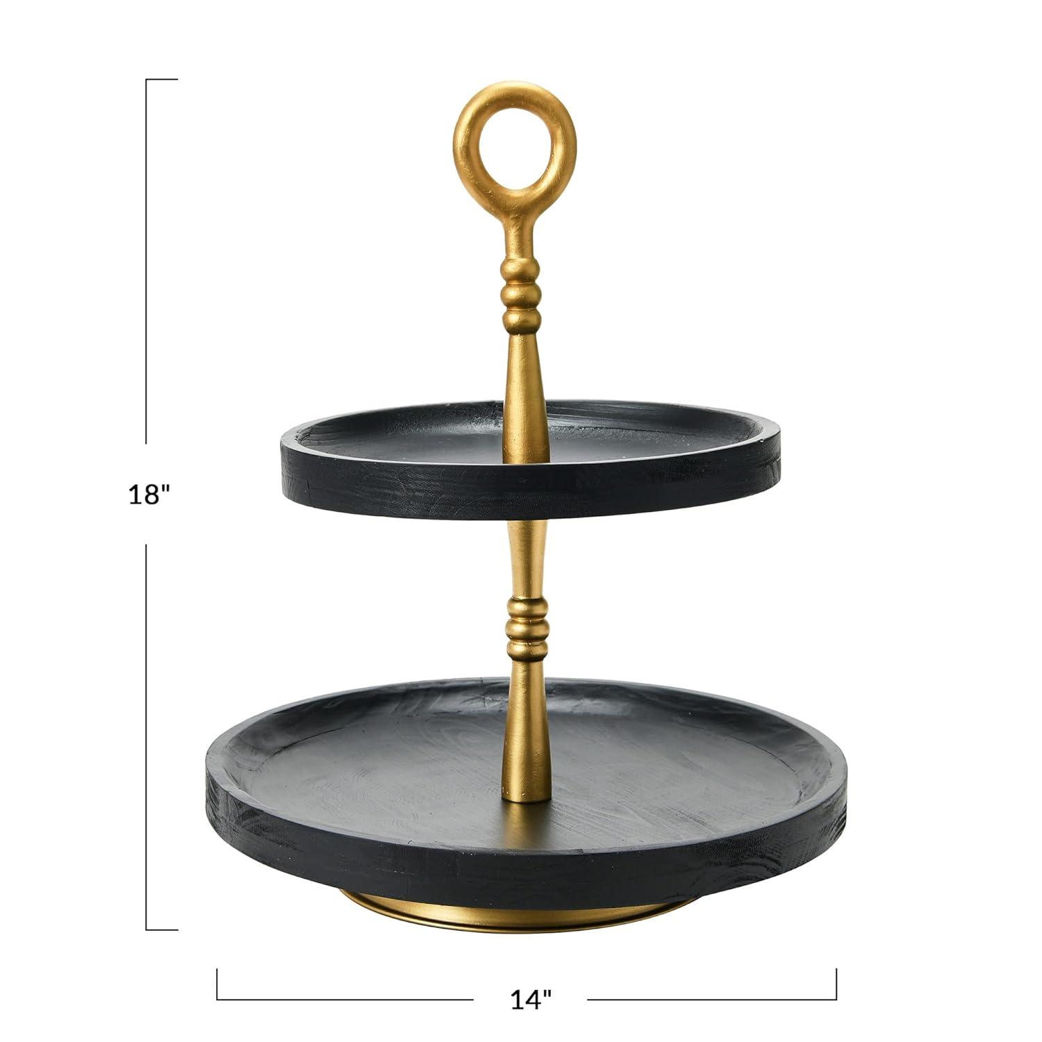 Wood 2-Tier Decorative Tray, Black/Gold