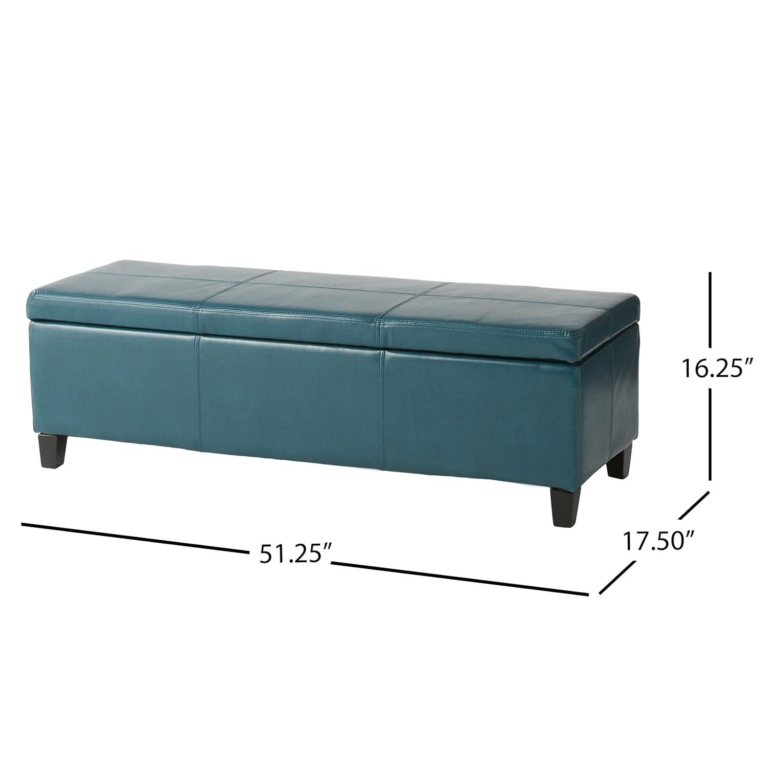Lucinda Faux Leather Storage Ottoman Bench Teal - Christopher Knight Home: Solid Wood, Rectangular, Padded