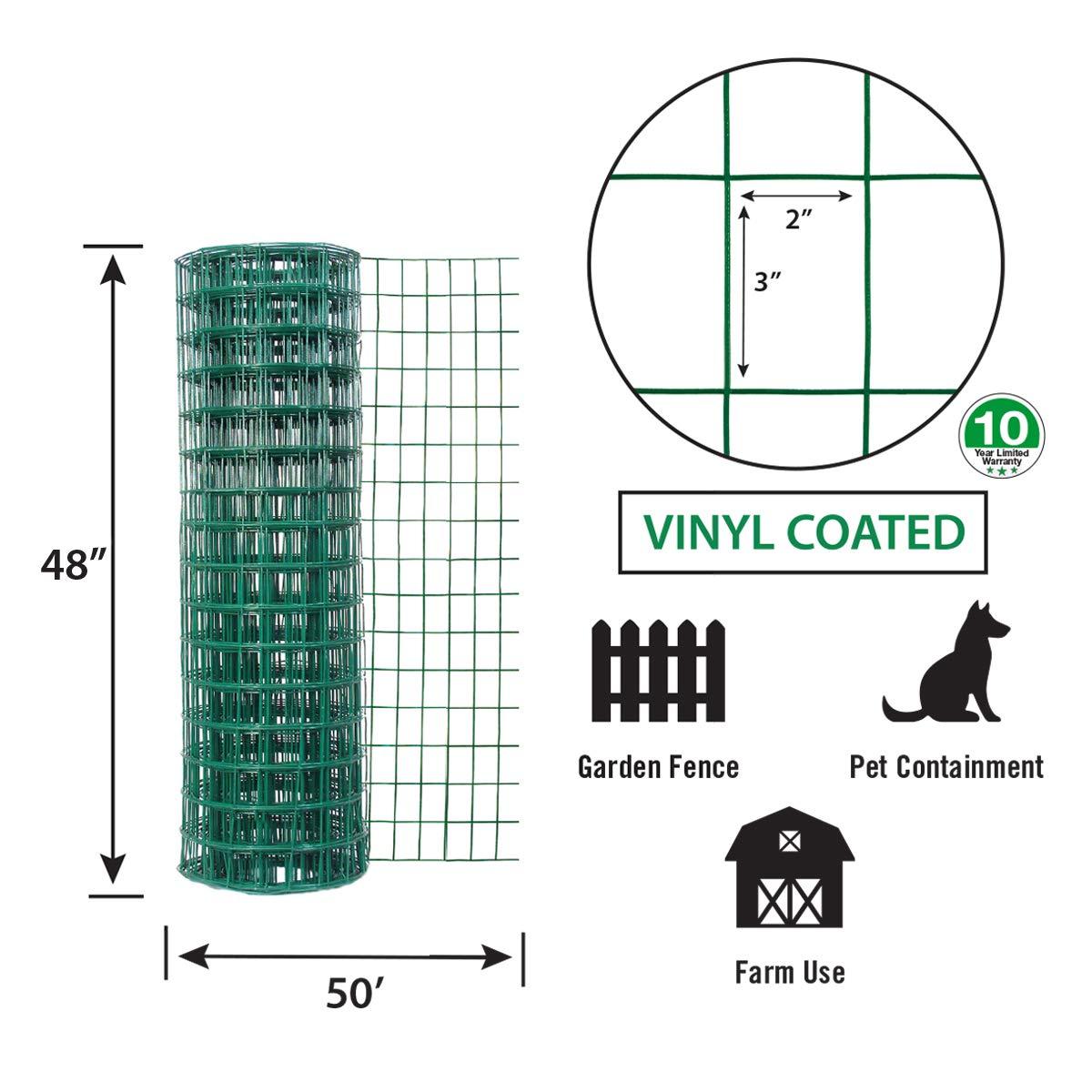 Garden Zone Green Vinyl Coated 48 in. H x 50 ft. L Steel Fence