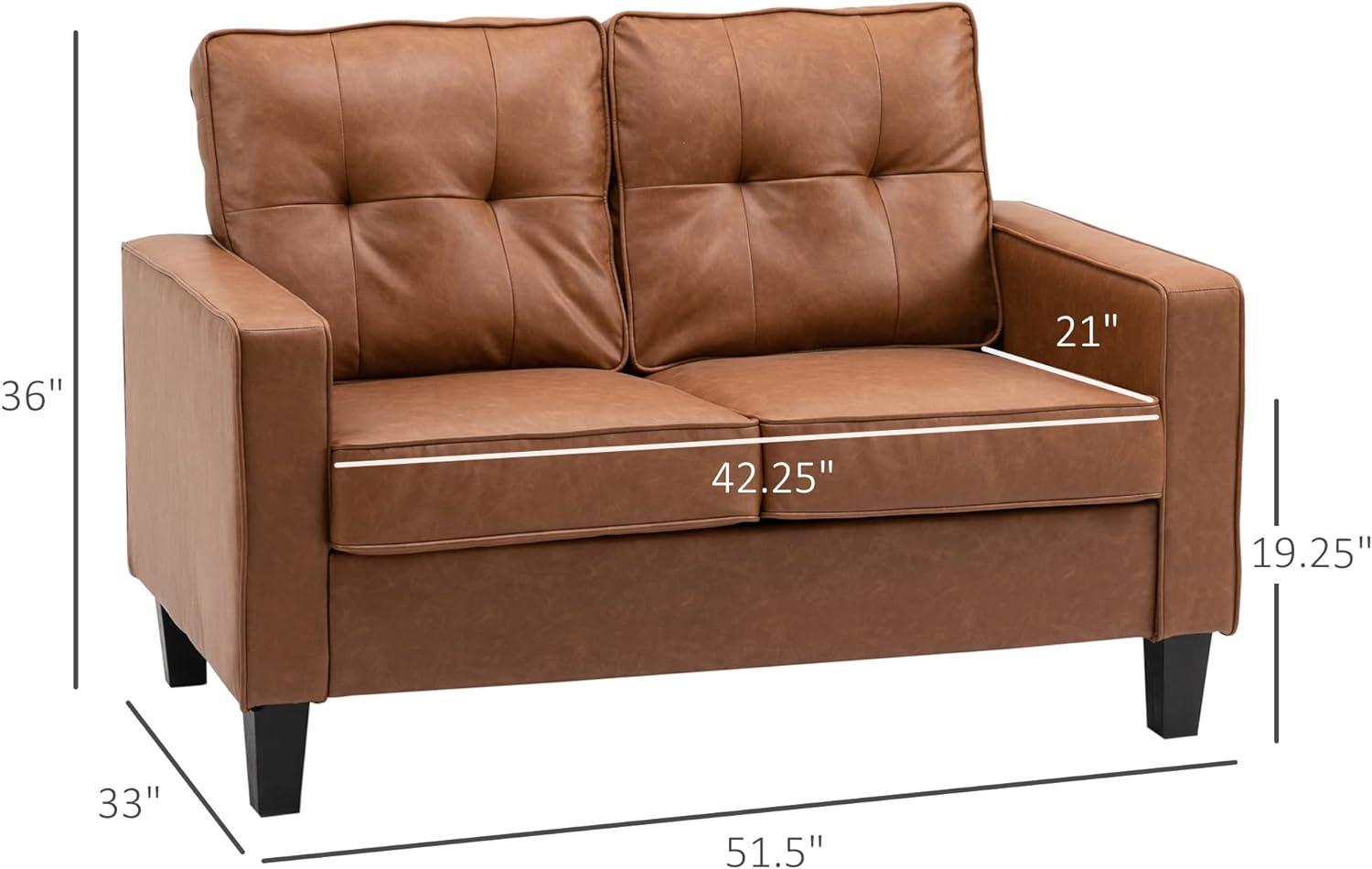 HOMCOM 51'' Wide Loveseat with Armrest - 2-Seater Tufted PU Leather Double Sofa, Perfect for Cozy Living Rooms, Brown