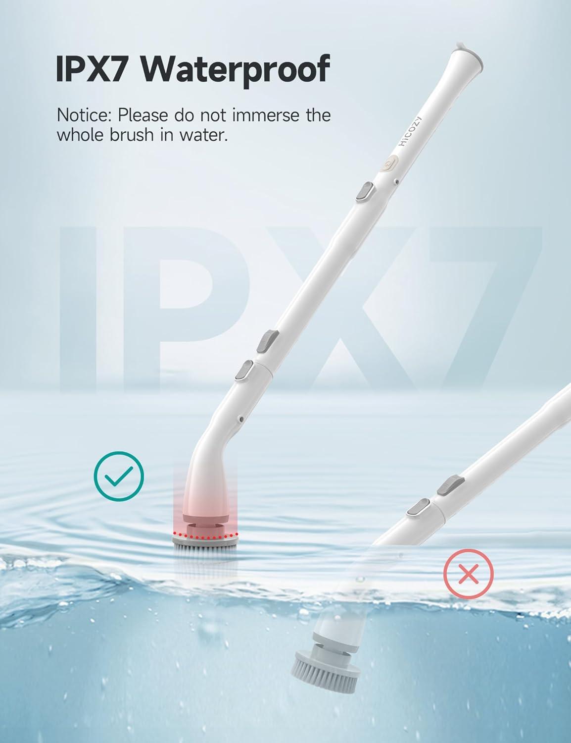 HiCOZY Electric Spin Scrubber, Cordless Shower Scrubbe with Adjustable Handle, Floor Scrubber, Cleaning Brush Household Tools