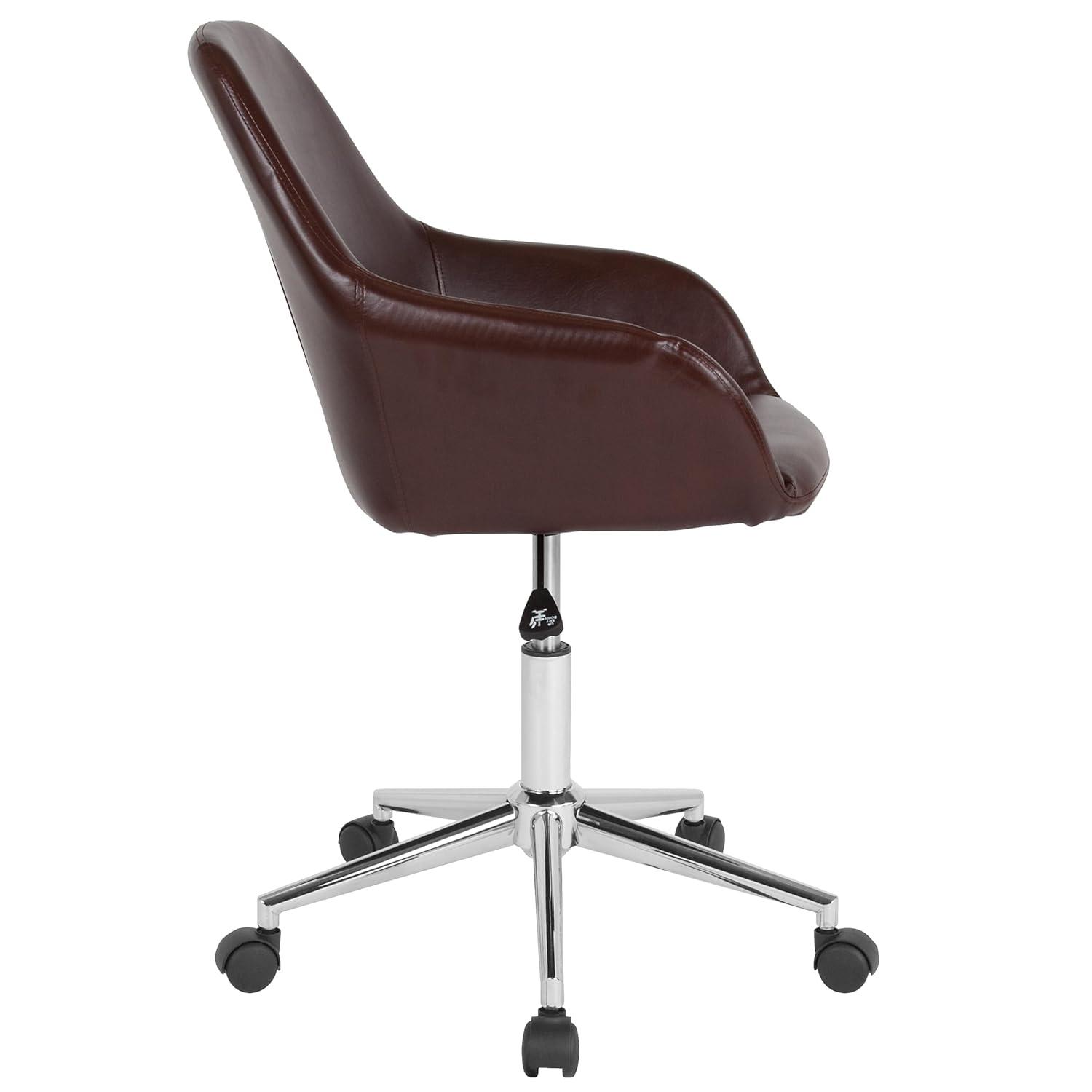 Cortana Mid-Back Brown LeatherSoft Swivel Task Chair with Chrome Base