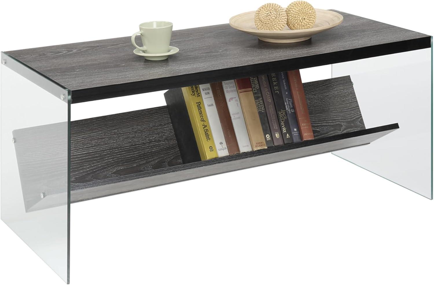 Convenience Concepts SoHo Glass Coffee Table with Shelf, Weathered Gray/Glass