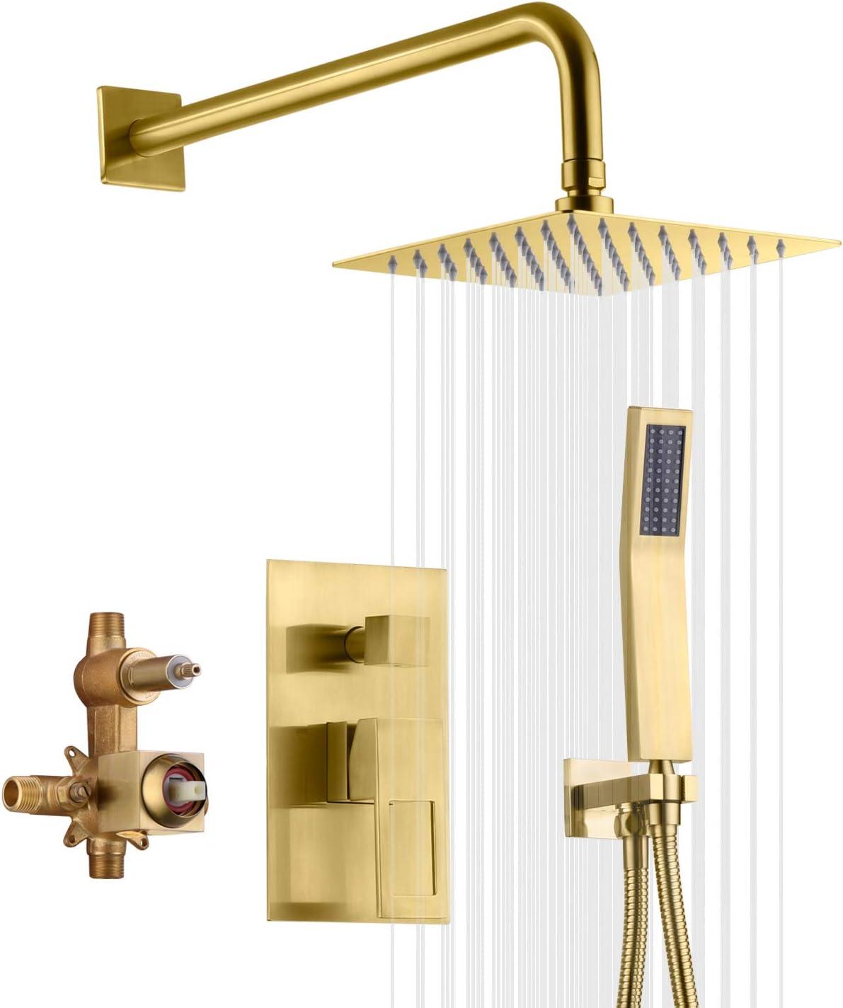 Pressure Balance Shower Faucet System with Valve, Brushed Gold Finish