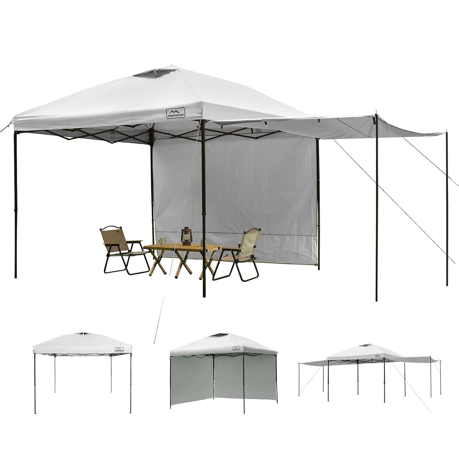 KAMPKEEPER 10x10 Easy Pop Up Canopy Tent with 2 Sidewalls, Instant Outdoor Shade Shelter with 2 PCS Removable 10FT Sun Walls, Quick Setup Waterproof and UV-Resistant for Patio, Camping, Backyard