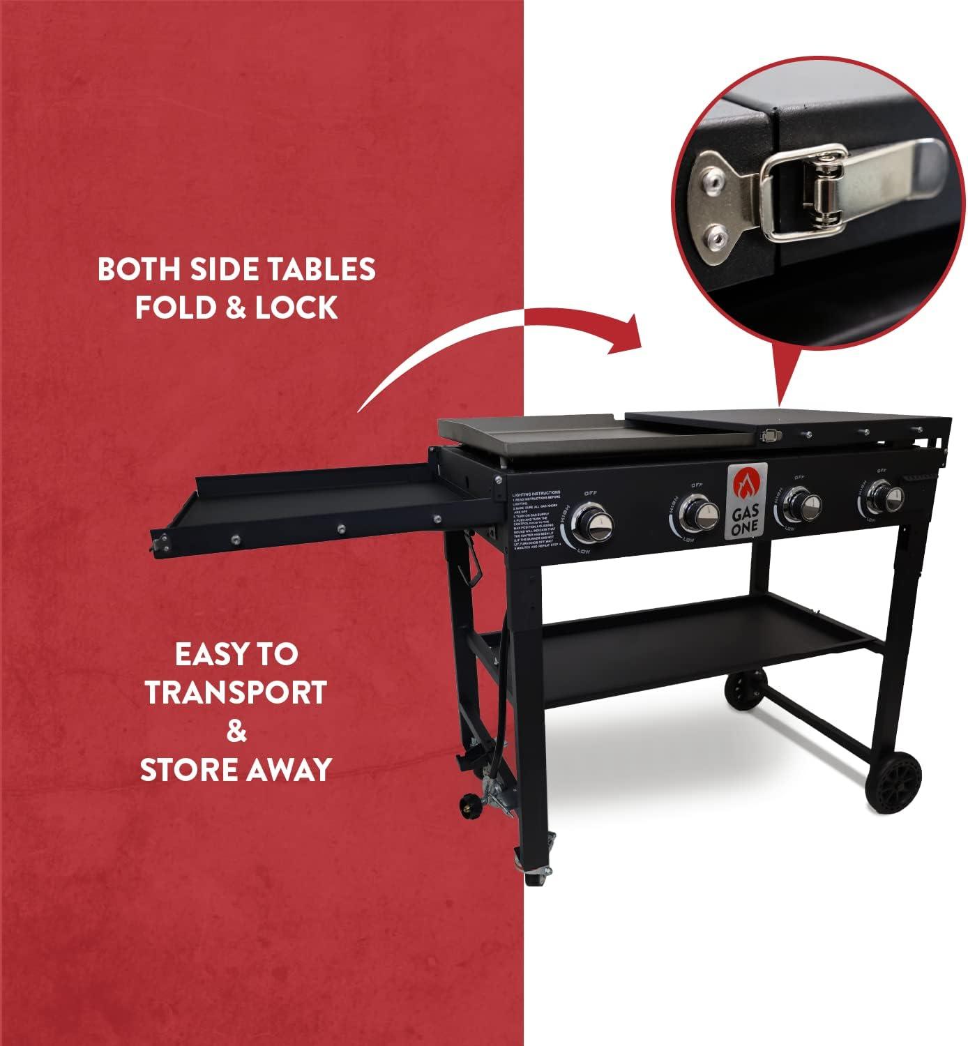Flat Top Portable Propane Grill 36 in. with Foldable Legs in Black