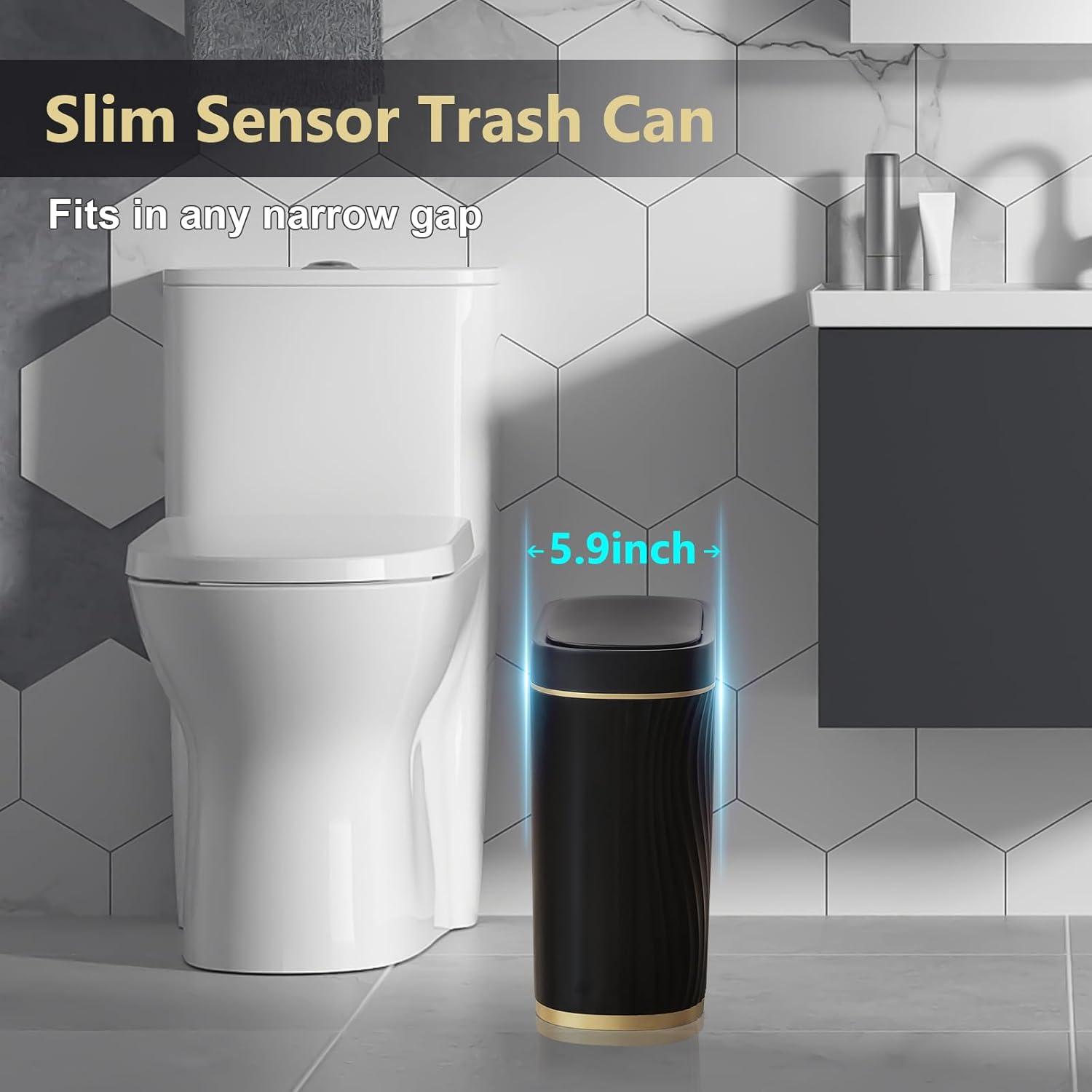 RFVT Small Automatic Trash Bin 2 Gallon Motion sensor. For bath, kitchen. Slim, waterproof plastic