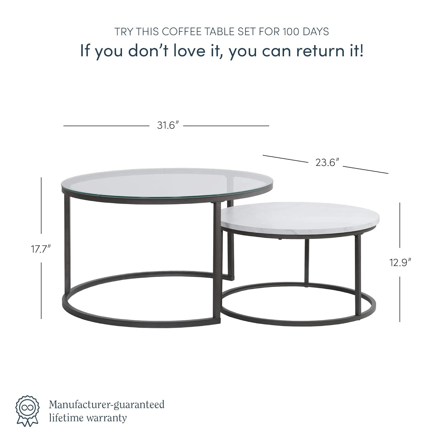 Nathan James Stella Nesting Coffee Tables Faux Carrara Marble Glass Black/White