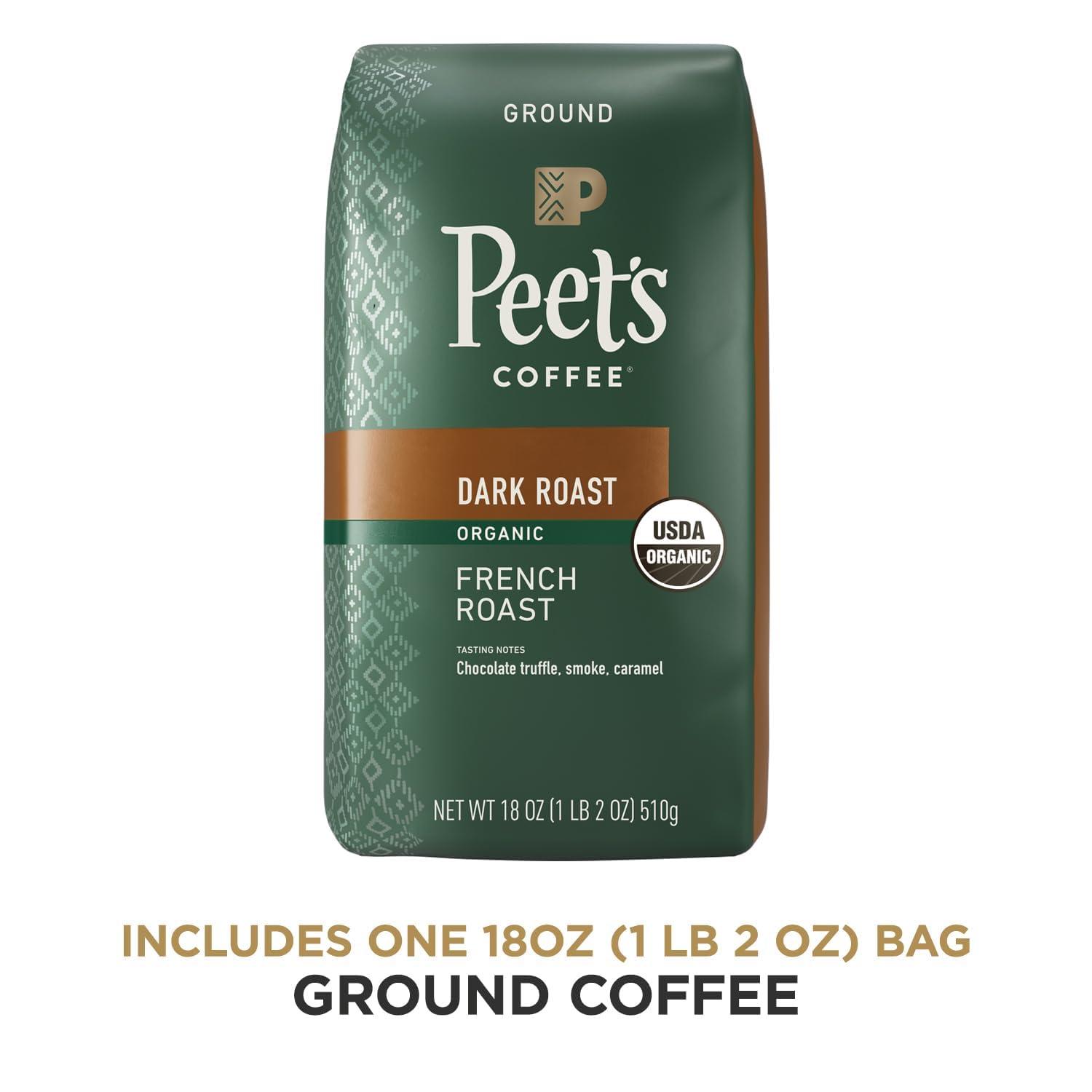 Peet's Coffee Organic French Roast Premium Dark Roast Ground Coffee, Arabica, 18 oz